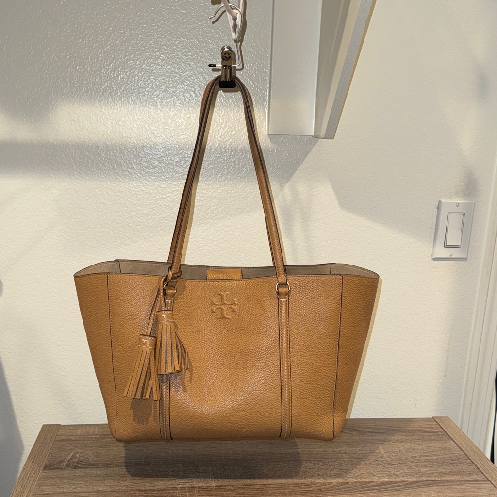 Tory Burch Caramel Leather Tote With Tassel